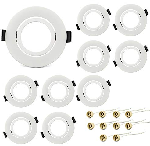 KYOTECH 10 Pieza LED Focos Marco Empotrable Gu10 Giratorio 40° Focos empotrables led Ronda Blanco,Incl. Zócalo Gu10 Para Lámparas De Leds O Halógenas,Marco gu10 Para Cocina Oficina Pasillo