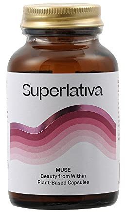 Superlativa Muse Suplemento Antioxidante Vegano - Frena el Envejecimiento de la Piel, Potencia el Crecimiento de Cabello y Uñas - Con Vitamina C y Adaptógenos - 60 Cápsulas para 1 Mes