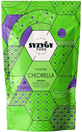 SYZYGY FOOD - Clorella Bio Certificata in Polvere - 500 g - Pura 100% Alga Chlorella BIO a Parete Cellulare Rotta - Proteine Vegane - Detox - Vegano - Saziante - Vitamina B12 - Vitamine e Minerali