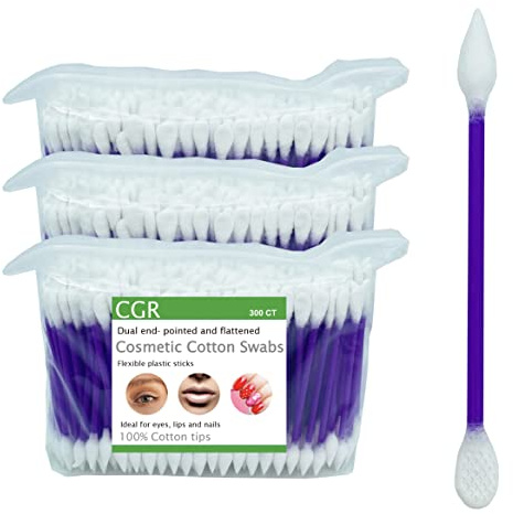 900pcs CGR Precision Cotton Swabs with Pointed and Flattened Tip Cosmetic Makeup Applicator(3x300pcs in bags)