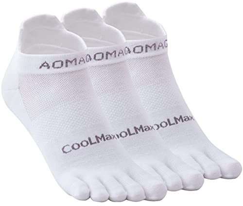 aomagic Men & Women's Five Toe Socks for running hiking,Athletic 5 Toe Socks Lightweight Breathable-Value 3 Packs-White, Medium