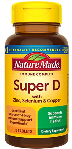 Nature Made Super Vitamin D Immune Complex, Vitamin D3, Selenium, Copper and Zinc Supplements for Immune Support, 70 Tablets, 70 Day Supply