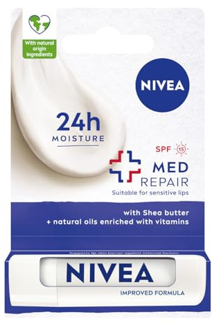NIVEA Med Repair Moisturising Lipstick with Shea Butter, Nourishing Oils and Vitamins SPF 15, 4.8 g