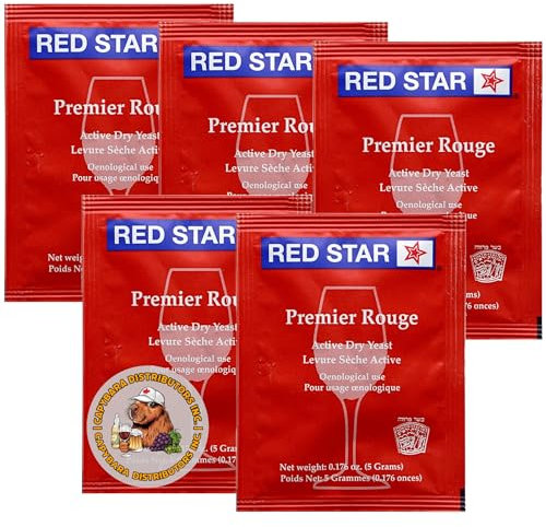 Red Star Premier Rouge Wine Yeast (5 Pack) - Great for Making Wine Cider Mead Kombucha at Home - 5 g Sachets - Saccharomyces cerevisiae - Sold by CAPYBARA Distributors Inc.