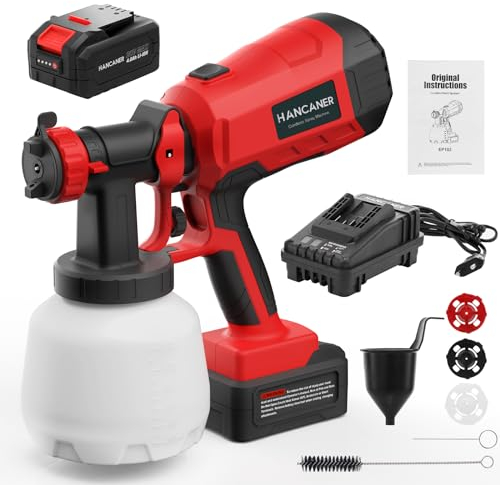 Hancaner Pistolet a Peinture sans Fil 20 V 4000mAh, Pistolet de Peinture Electrique avec 3 Buses et 3 Modèles, 1200ml Pistolet Peindre pour Meubles la Clôture, Murs, Portes, Chaises de Jardin