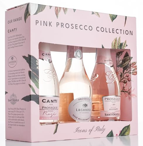 Pink Prosecco Collection - a gift box of 3 of Italy’s most famous Rosé Prosecco brands; Canti, La Gioiosa & Sant’Orsola - 3 x 20cl bottles