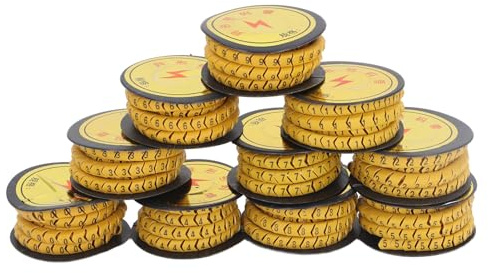 10 Rotoli Tubo Per Marcatura Filo 0-9 Numero Giallo Tubo Concavo In PVC Flessibile Identificazione Cavo Nastro Etichettatura Tubo per Computer Elettronici (2.5m²)