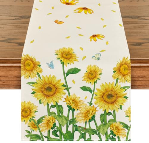 Artoid Mode Sonnenblumen Sommer Tischläufer, Waschbar Frühling Saisonnal Küche Tisch Dekoration Drinnen Urlaub Party Dekor 40x180 cm