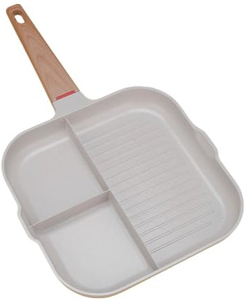 Gralara Sartén segmentada para cocinar, Herramienta de Cocina con Mango de Madera, Blanco, Individual