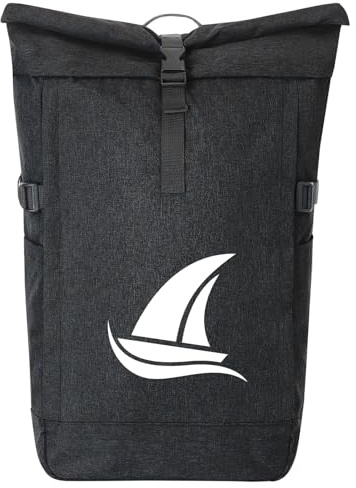 Huuraa Kurierrucksack Segeln Segelboot 30-44 Liter Black Melange Fairtrade Rolltop Rucksack Geschenkidee