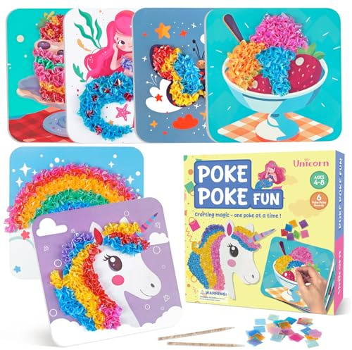 Rincalivestra Poke Art Kit - 6 Pack DIY Craft Kits for Kids Ages 4-8 | Unicorn, Rainbow, Mermaid, Ice Cream, Cake & Butterfly Designs | Creative Arts and Crafts Gift for Girls 4 5 6 7 8 Years Old (01)