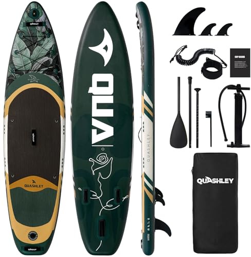 Quashley Inflatable Paddle Board 10.5'?2? Stand Up Paddleboards Inflatable with Premium SUP Accessories,Durable Material and Non-Slip Deck,Removable Paddle Fins Green
