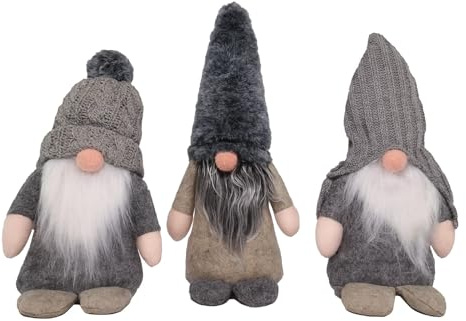 hausleben Juego de 3 duendes de invierno de 25 cm – Decoración navideña escandinava – Gnoble decorativo con barba y gorro – Gris y Beige – Figuras navideñas para mesa, alféizar de ventana y salón