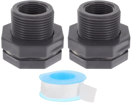 DECOMELODY 2 Piezas Conector de Tanque de Agua PVC Resistente con Sello Anticorrosión para Barriles de Lluvia y Cubos Incluye y Cinta Selladora