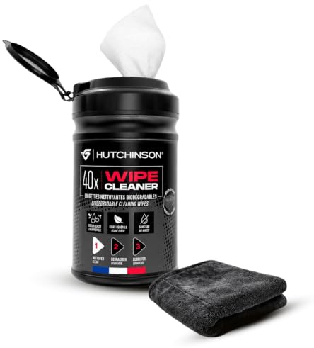 Hutchinson - Toallitas limpiadoras para Bicicleta - Envase de 40 toallitas de Base Vegetal con Microfibra incluida - Aptas para la transmisión y el Cuadro - Sin aclarado y sin Agua