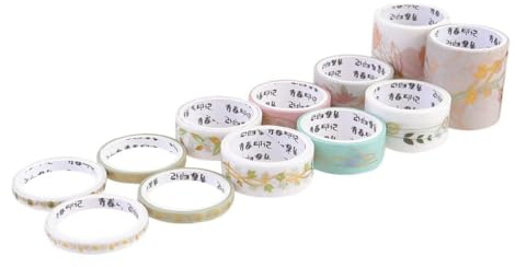 Veemoon 12 Pièces Ruban Adhésif DIY Rubans Adhésifs Autocollants en Papier pour Journal de Bord et Album Scrapbook, Décoratif, Délicat, Facile à Prendre,