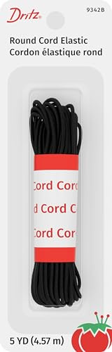 Dritz 9342B Round Cord Elastic, Black, 5-Yard