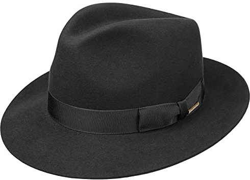 Stetson Penn Bogarthut Haarfilz Filzhut Damen Herren Mafiahut 100% Tierhaar Sommer Winter Hut mit Ripsband Klassischer Pate schwarz 61 cm