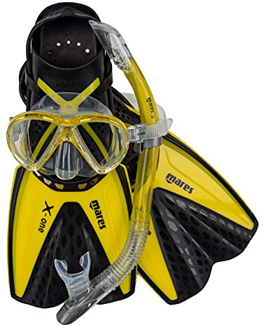 Mares Set Marea X-One - Kit maschera, pinne e boccaglio snorkeling adulto, maschera in silicone, pinne Channel Thrust regolabili senza fibbia, boccaglio semi-secco ergonomico