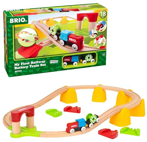 BRIO My First Railway Battery Operated Wooden Railway Train Set Toddler Toy for Kids 18 Months Up - Gifts for Toddlers