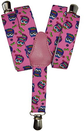 Olata Kinder Hosenträger mit Eulen-Design | Elastische Y-Hosenträger (1-5 Jahre) – 2,5 cm. Rosa