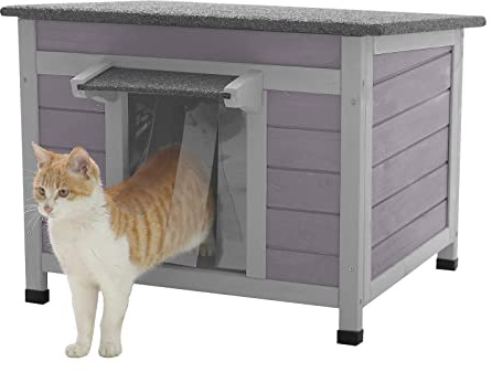 Aivituvin Outdoor Katzenhaus aus Holz Isoliert Feral Katzenhaus Wetterfest für Winter Doppelzimmer Indoor (Grau, M) (Grau, M-1)