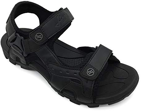 HEVA Mens Sandals Trekking Walking Athletic Outdoor Hiking Leather Shoes (7 UK,Black)