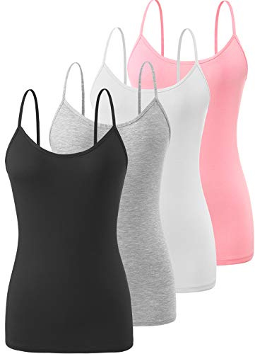 Air Curvey 4 Pack Camisole Tops for Women Basic Undershirt Tanks Adjustable Spaghetti Straps Camis Seamless Soft Layering Top Black Gray White Pink M