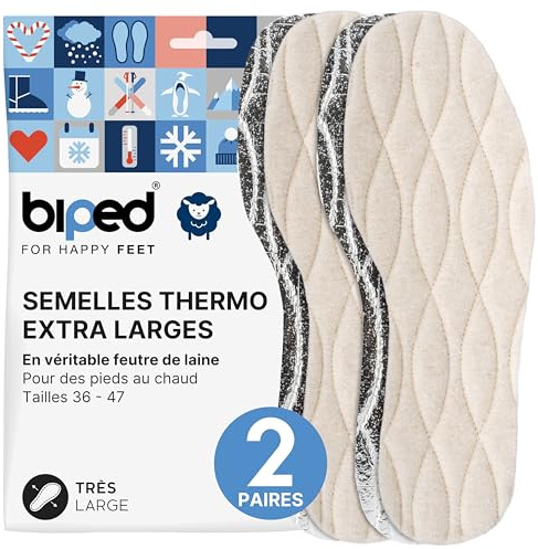 biped 2 par extra breda termiska innersulor - Värmande vinterinnersulor med lammull - Perfekt för stövlar, arbetsskor och vandringskängor z2735(43)