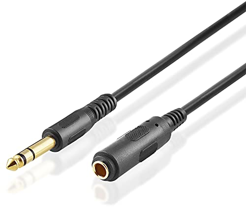 BestPlug 2 Meter Audio Stereo Kabel Verlängerung Aux in Out, 6,3mm Klinke Stecker vergoldet männlich auf 6,3mm Klinke Buchse Kupplung vergoldet weiblich, Schwarz