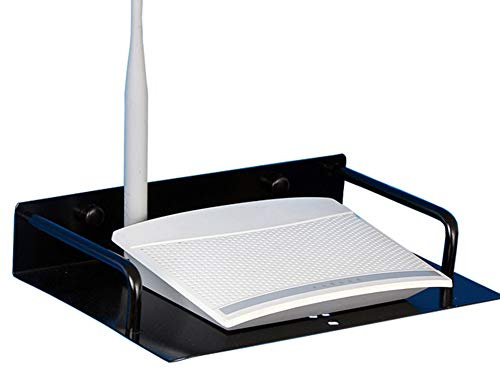 Fiacvrs Router Shelf/Tv Set-Top Wall Mount Shelf，Dvd Player Stand Rack Aluminum Partition Storage Box Stand，Non-Drilling Installation，Space Saving(Black,S: 23x16.5x4.5cm)