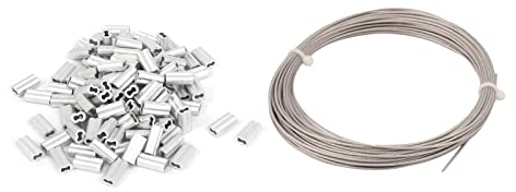QUARKZMAN Acero Alambre Cable Cuerda 10M Longitud con 1mm Diámetro Aluminio Engaste Lazo Manga para Levantamiento 1 Juego