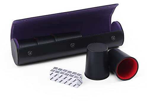 Magic Vosom Leather Dice Cup Set, 5 Pieces Dice Cup+25 Dice+1 Folding Tray Exclusive Storage and Transport Case Made of Faux Leather with Magnetic Closure