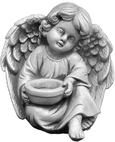 gartendekoparadies.de Ange comme messager céleste - Figurine en pierre coulée - Hauteur : 22 cm - 4 kg - Gris - Résistant au gel - Pour l'extérieur