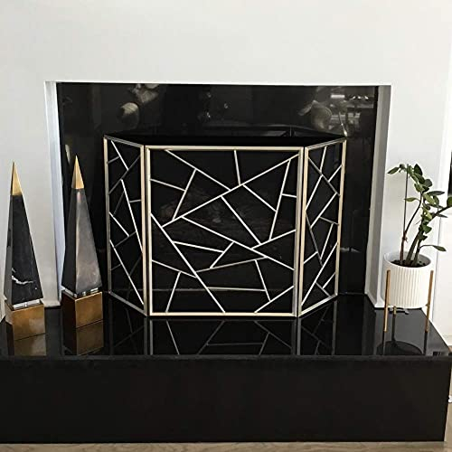 Extra großer Kaminschutz, 3 Paneele, babysicheres Eisen-Funkenschutzgitter für offenes Feuer/Gasfeuer/Holzverbrennung, 53 x 33,5 Zoll, Gold (Farbe: Gold) (Gold) Present