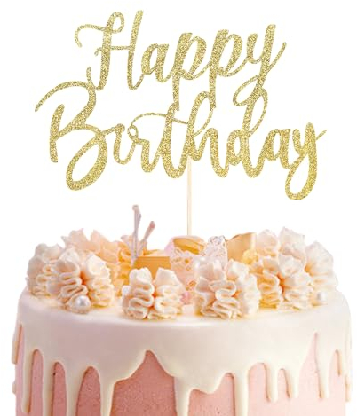 Decorazione per Torta con Glitter Fatti a Mano, Decorazione per Torta Happy Birthday, Accessorio per Feste di Compleanno (oro), Decorazione Unica per Una Festa Indimenticabile