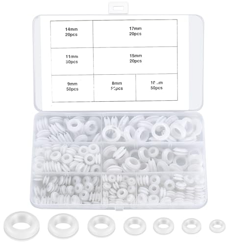 260 Pezzi Passacavo in Gomma, 7 Dimensioni Passacavi, Set di Tappi Fori, Passacavi Guarnizione in Gomma Assortimento per Cavi Auto Macchina Moto (Bianco)