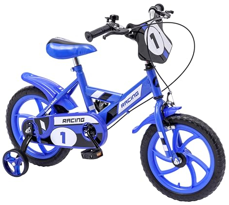 Baroni Toys Blaues Kinderfahrrad Mit Stützrädern - Sportfahrrad Aus Stahl Für Kinder Von 4 Bis 7 Jahren - Größe 14 Zoll