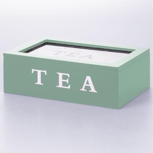 Scatola porta tè e tisane, 6 slot interni, colore verde salvia, Sibilla