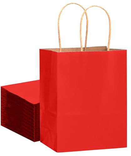 Gcardist Set med 32 påsar i kraftpapper med handtag, 21 x 15 x 8 cm, små presentpåsar för fest, vinröd, godispåsar, mångsidig användning (liten storlek)