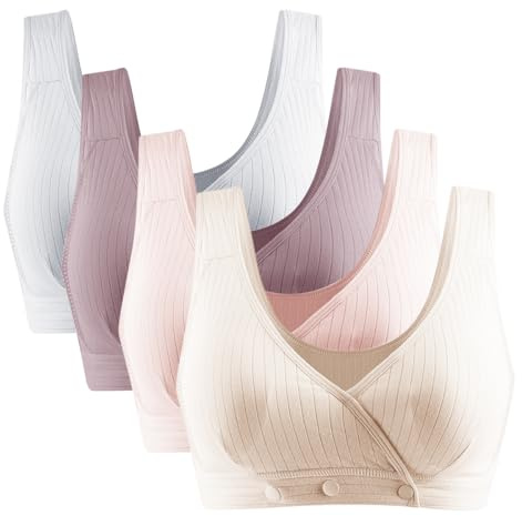 ACMEDE 4 pièces Soutien-Gorge d'allaitement en Coton pour Femme sans Armatures Soutien-Gorge de Grossesse Maternité avec Fermeture Avant Brassière pour Allaitement et Sommeil, 34-42/75AD-95AD