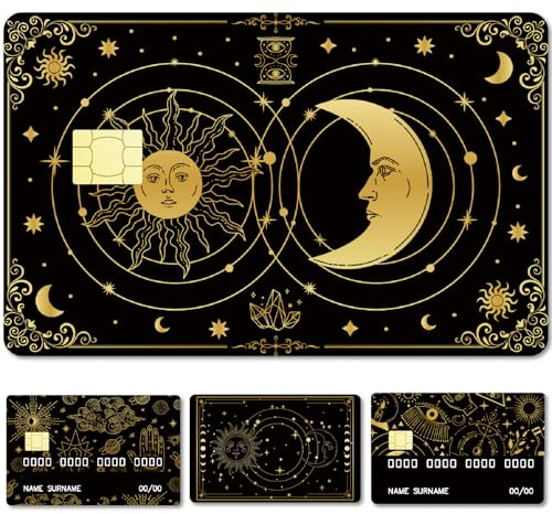 CREATCABIN 4 Autocollant pour Carte de Crédit Astrologie Carte de Débit Soleil Lune Étoile Carte de Tarot Autocollant Imperméable PVC Protection Amovible Anti Rayures pour Décoration Cartes 8.6x5.4cm