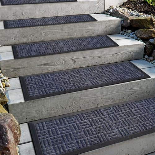 Aucuda Lot de 6 tapis d'escalier d'extérieur en caoutchouc - 76 x 22 cm - Résistants aux intempéries et antidérapants - Isolation thermique - Pour l'extérieur, l'été - Gris