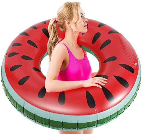 HeySplash Bouée Gonflable de Piscine pour Adultes, Anneau de Natation avec Motif Mignon en PVC, Accessoire de Natation Facile à Gonfler Transporter Intérieur Extérieur, Pastèque