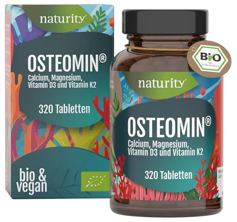 Osteomin® – Calcio, magnesio, vitamina D3 y yodo | Complejo de minerales y vitaminas de alta calidad en dosis óptima | 320 pastillas | orgánico y vegano | naturity