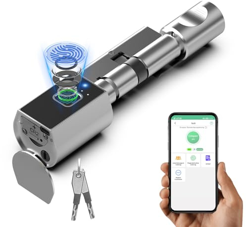 Anweller Elektronisches TüRschloss, Türschloss Haustür, Schließzylinder mit Zahlencode und Schlüssel und APP, Smart Fingerabdruck Schloss Einfache Installation, Geeignet für ältere Menschen