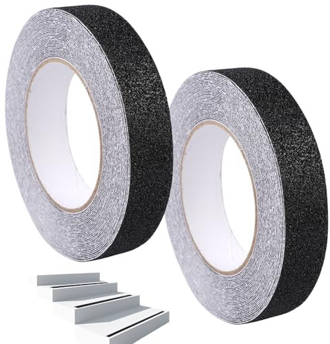 2 Rotoli Nastro Antiscivolo per Gradini,2.5cm × 10m Strisce Antiscivolo per Scale Esterne Impermeabile per Scale Interne ed Esterne,Marciapiedi,Piastrelle, Granito, Legno,Non Lasciare Traccia,Nero