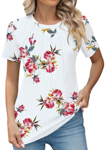 2024 dam casual rund hals korta ärmar plisserade toppar blusar mode kläder dam tunika t-shirt set T-shirt dam