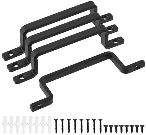 HonQiShiMY Lot de 4 Poignées de Porte Vintage en Fonte Noire,Traction de Poignée de Porte Extérieure Intérieure Noire, Poignées robustes en fer idéal pour extérieur, garage, armoire et intérieur