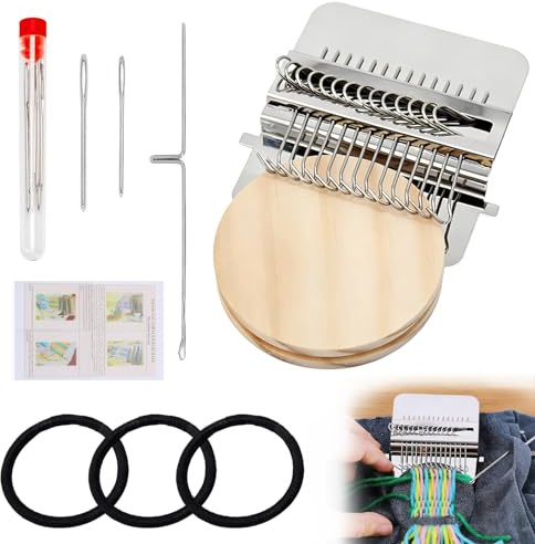 Knitpatch Darning Loom, Knit Patch Darning Loom, Mini Knitting Weaving Looms with Needles Accessories 12 Hooks Set as Starter Kit for Adult Indoor Outdoor Travelling